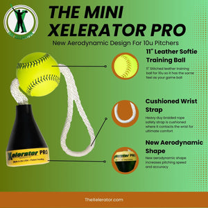 Mini Xelerator Pro 10u Fastpitch Softball Training Tool with Premium Leather Ball - Made in USA